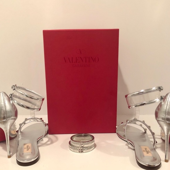 VALENTINO ROCKSTUD SILVER  SANDALS - Picture 7 of 8